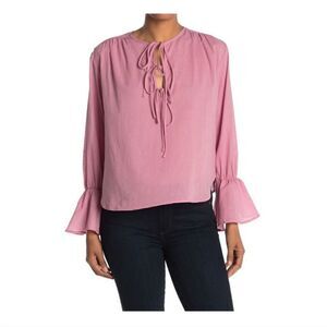 WAYF Nordstrom Mauve striped 3 tie bell Sleeve Top